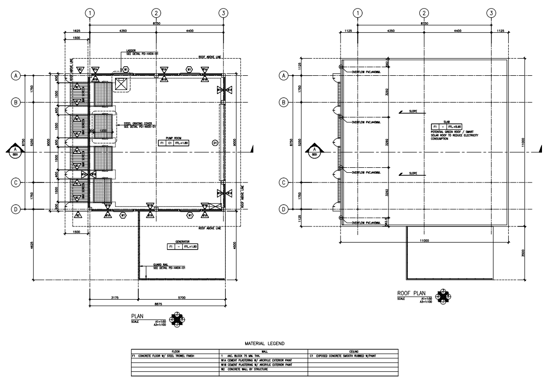 Pump Room and Roof Plan with Smart Drainage in DWG File
