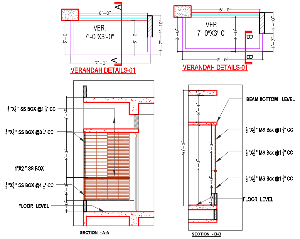 Working Plan for Veranda with Sectional Detail In CAD File