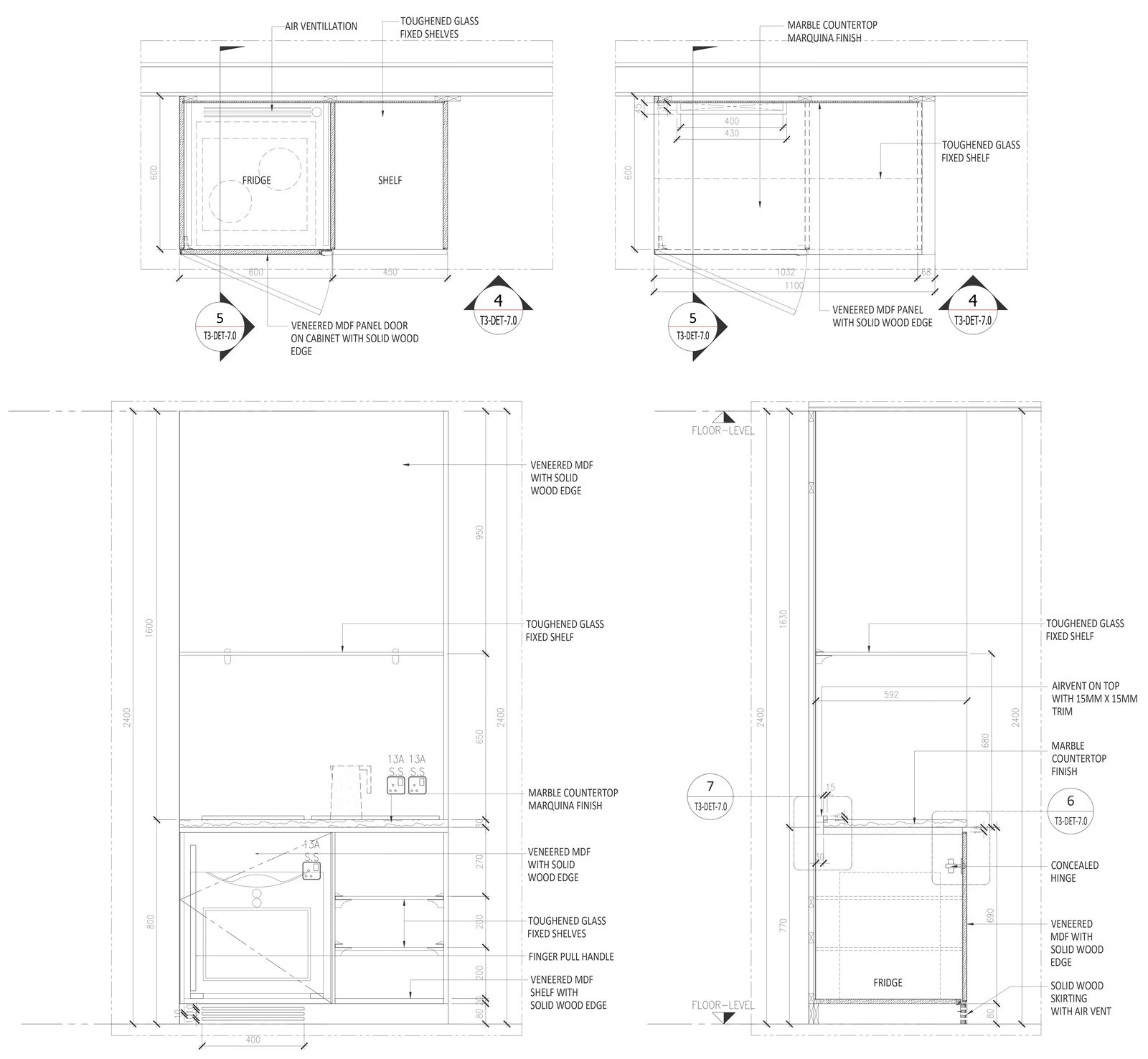 Working drawing for kitchen cabinet detail DWG AutoCAD file