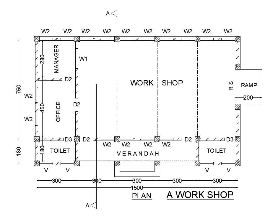 Workshop plan cad drawing is given in this cad file. Download this cad file now.