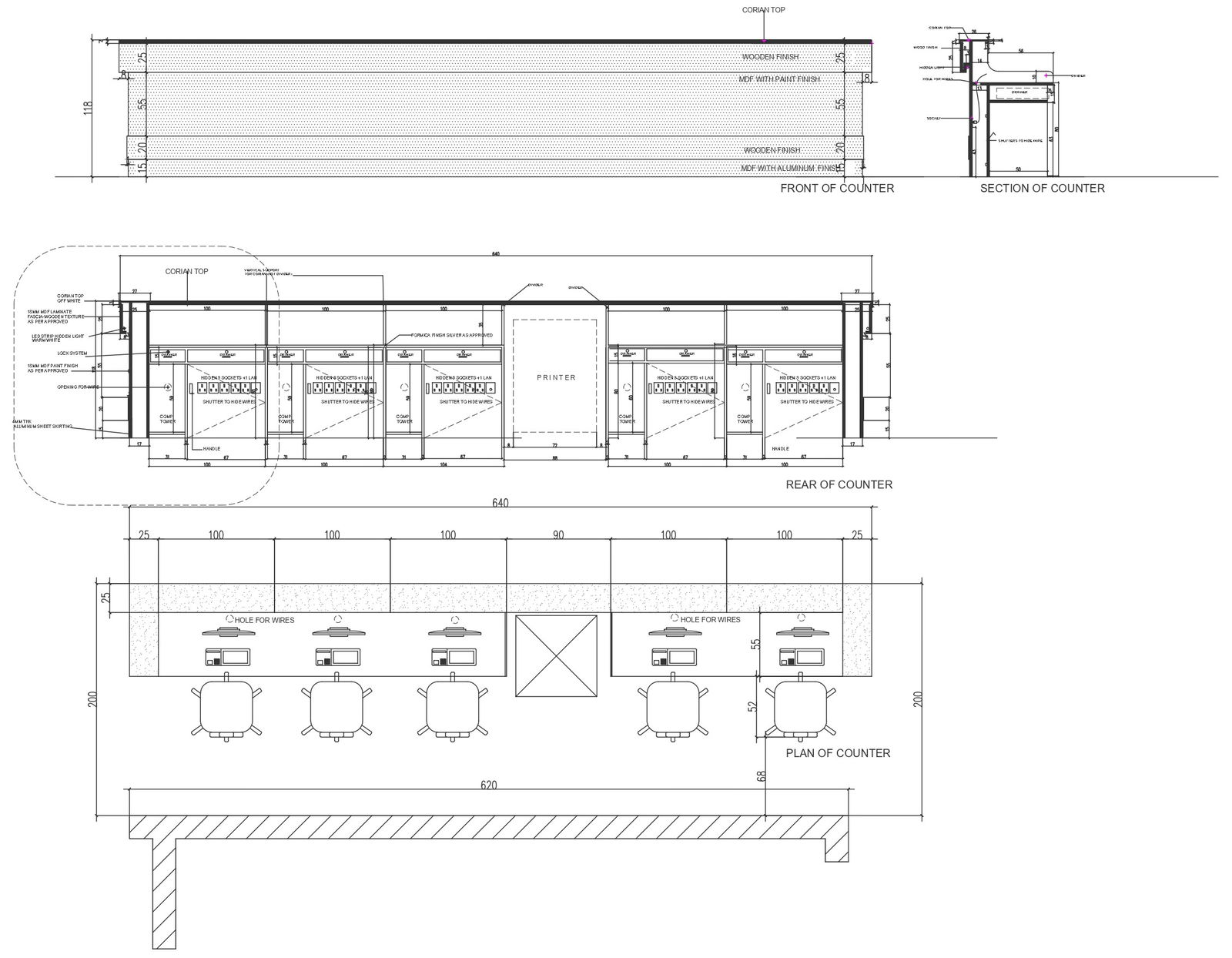 Workstation Design with Printer and Socket in DWG File