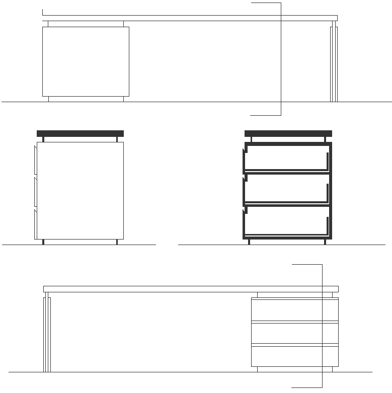 Work Table AutoCAD Drawing with Elevation & Sections