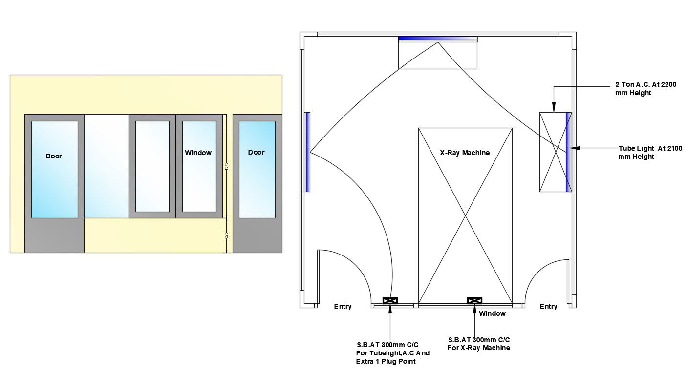 X-RAY Machine Room Plan And Elevation Design AutoCAD File