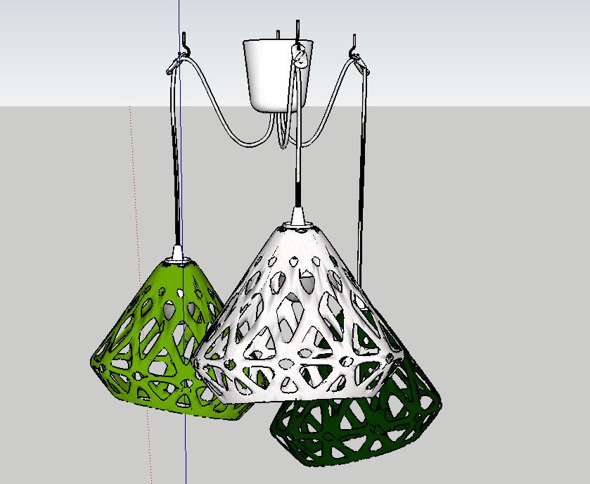 ZAHA LIGHT Three Colored Chandelier Hanging Lamp Sketch UP File