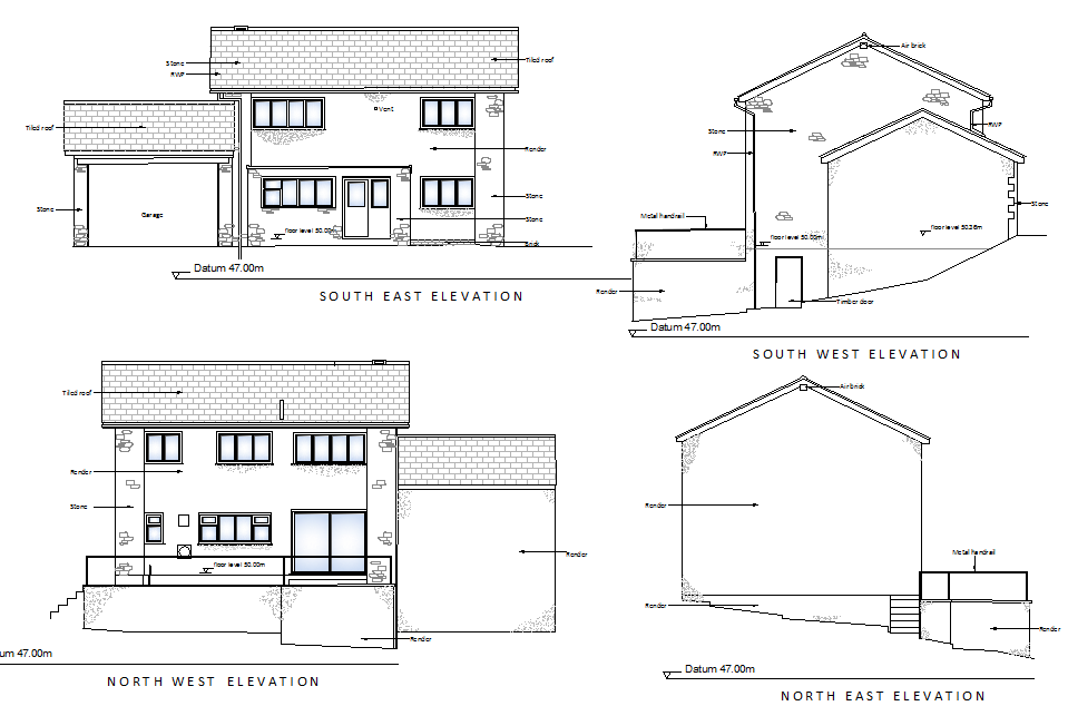 House CAD Drawing with Complete Elevations and Layout Details