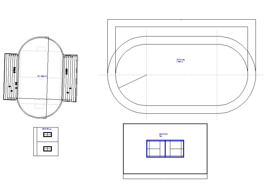 Badminton Tennis and Running Track DWG Layout for Sport Complex Design