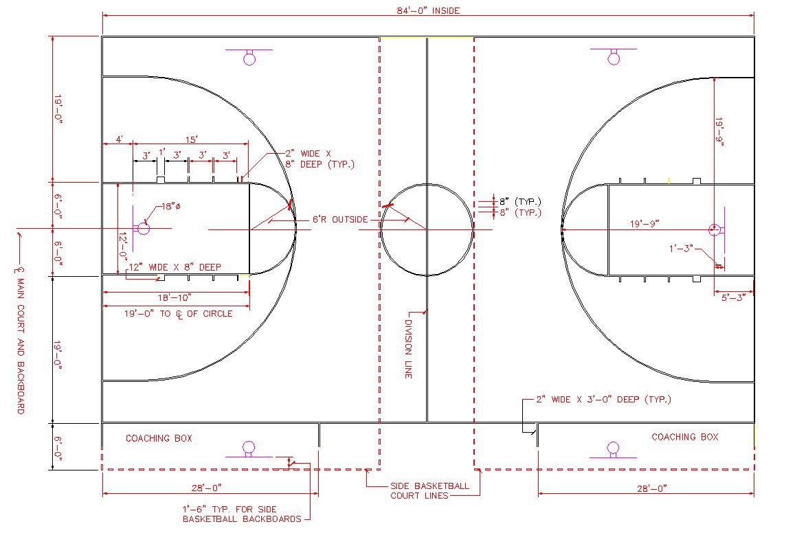 Professional Basketball Court 2D CAD Drawing for Layout and Design