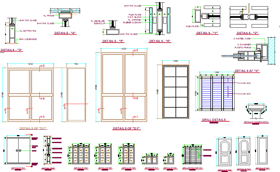 Door and Window AutoCAD DWG File with Detailed Front Views and Sizes