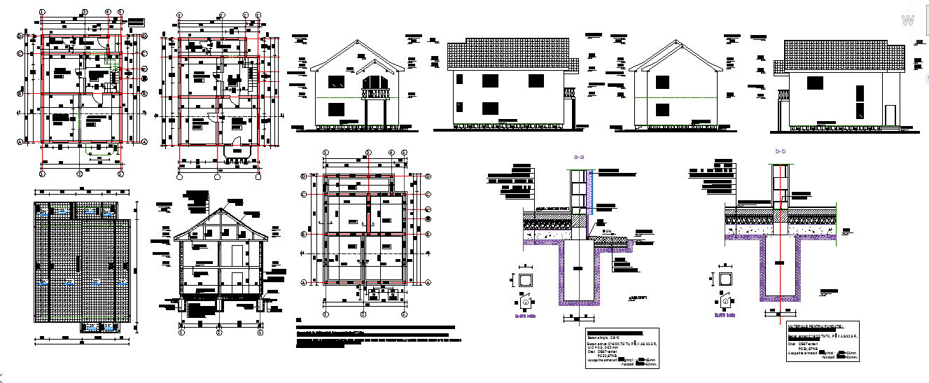 Home Detail Plan DWG File with Elevation, Section and Foundation View
