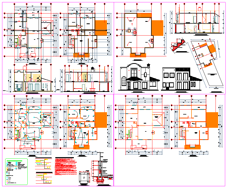 Modern House Working Drawing with Floor Plans and Elevation Views