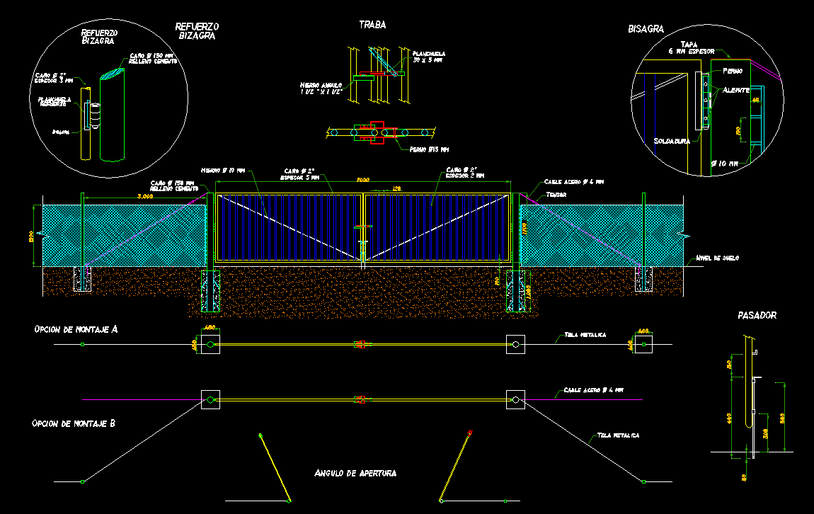 Security Gate CAD Drawing with Structural and Detail Elevation.