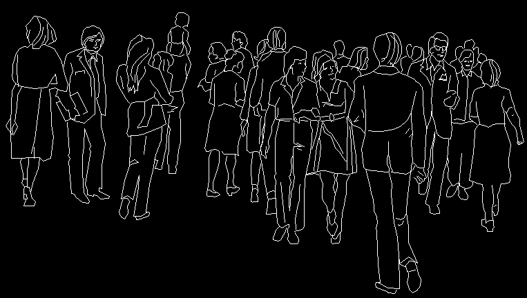 People in Crowd CAD Drawing with Detailed 2D Human Figures and Poses