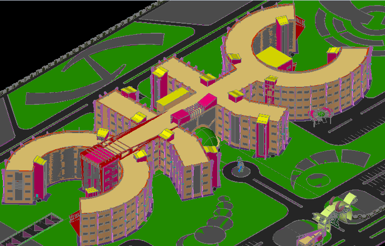 AutoCAD 3D University DWG Design with Rendered Architectural Pla