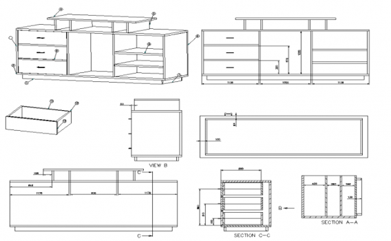 TV Table Interior Layout 2D CAD Drawing Design File Download