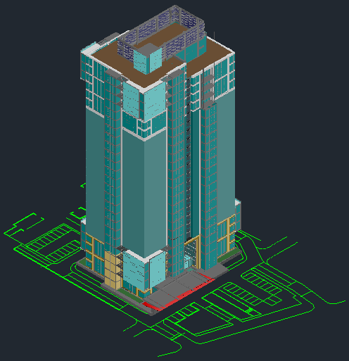 3D drawing of comercial tower building