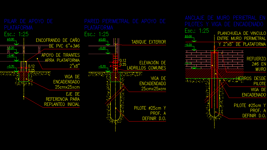 Foundation AutoCAD Drawing with Sectional Details and Dimensions