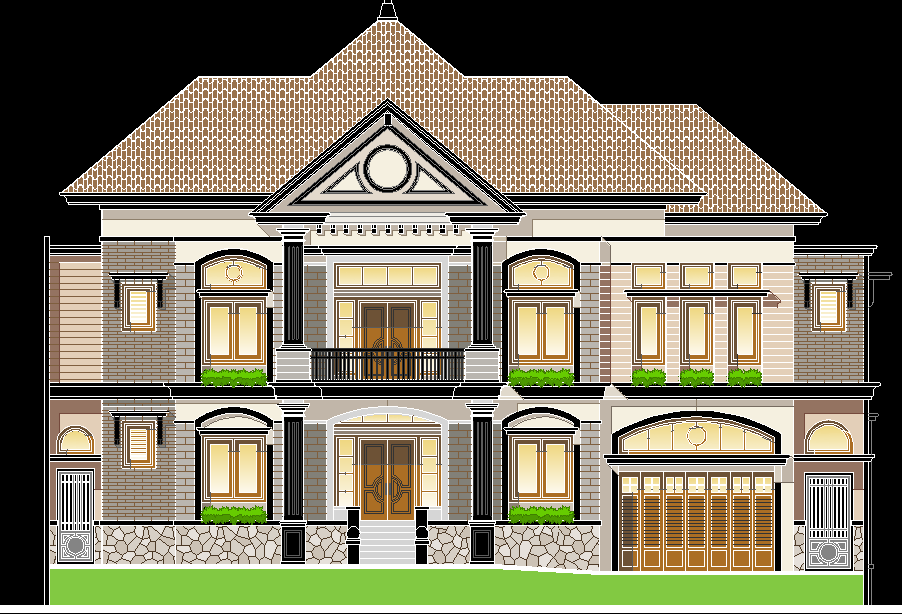 Modern Bungalow AutoCAD DWG File with Detailed Front Elevation
