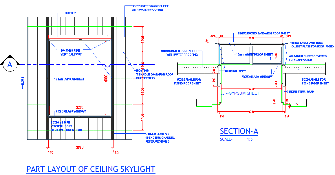Ceiling Skylight AutoCAD DWG with 2D Plan and Sectional Details