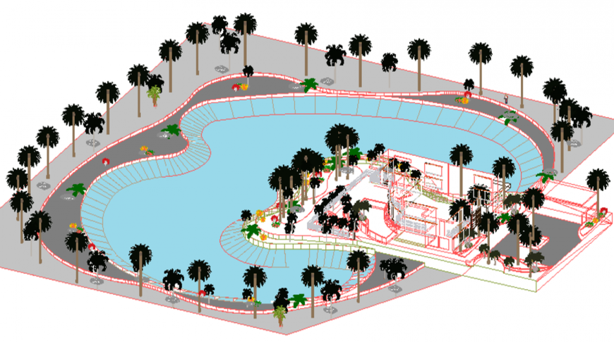 3D Swimming Pool CAD Drawing File with Rendered View Download