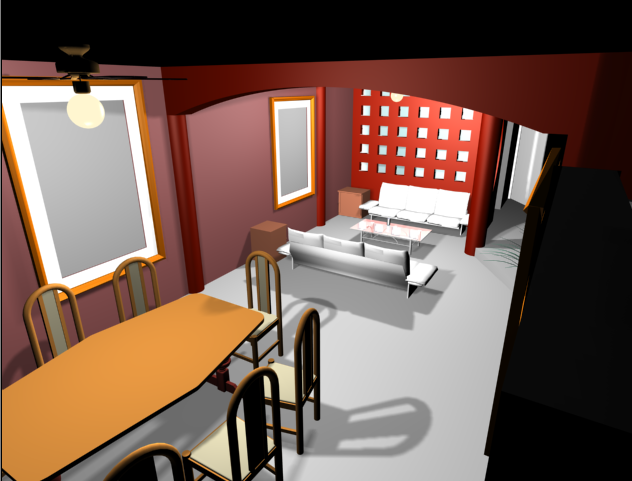 3d Living Room CAD Drawing with Rendered Interior Layout View