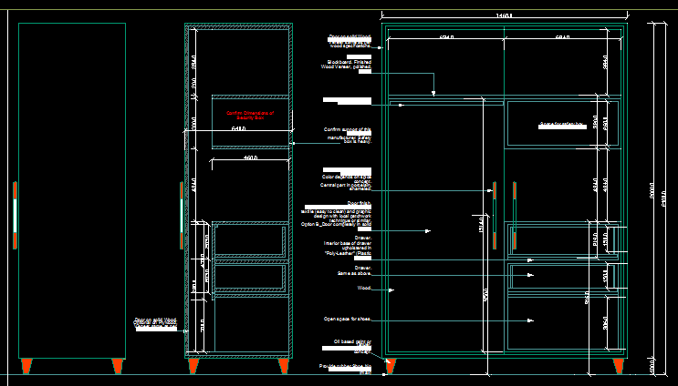 Modern Wardrobe AutoCAD Design with Side and Front Elevation Views