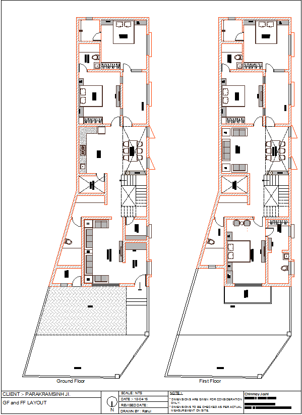 Narrow House CAD DWG with Ground and First Floor Residential Layout