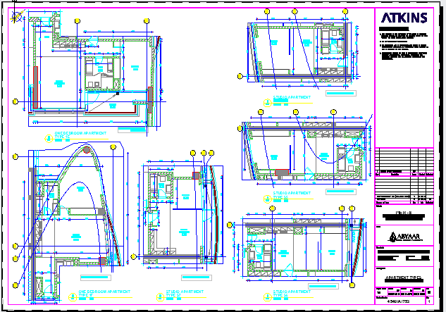 Apartment DWG Floor Plan – Studio and 1 Bedroom Layouts detail