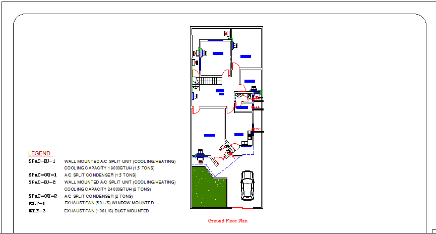 Compact Family House Ground Floor Plan with AC and Ventilation Layout