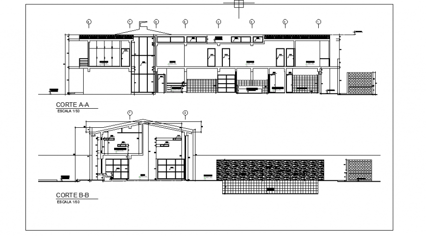A & B type Section layout of modern house project design drawing