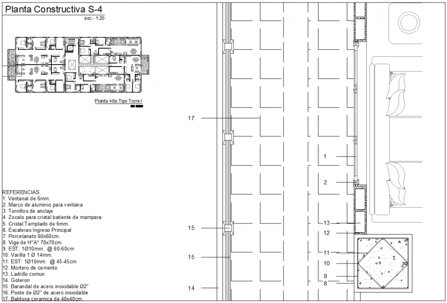 A Balcony ceiling section plan autocad file