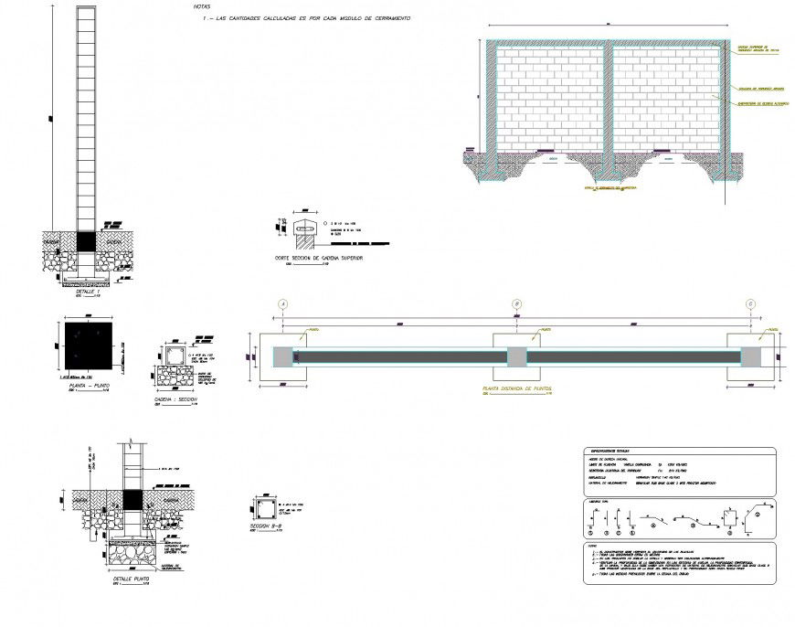 A Brick wall and foundation section plan dwg file