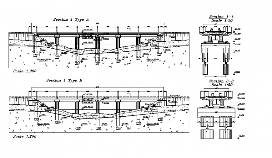 A Bridge elevation and section plan dwg file