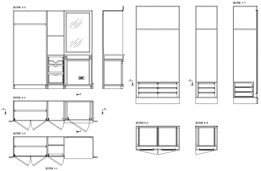 A designed wardrobe plan detail dwg file.