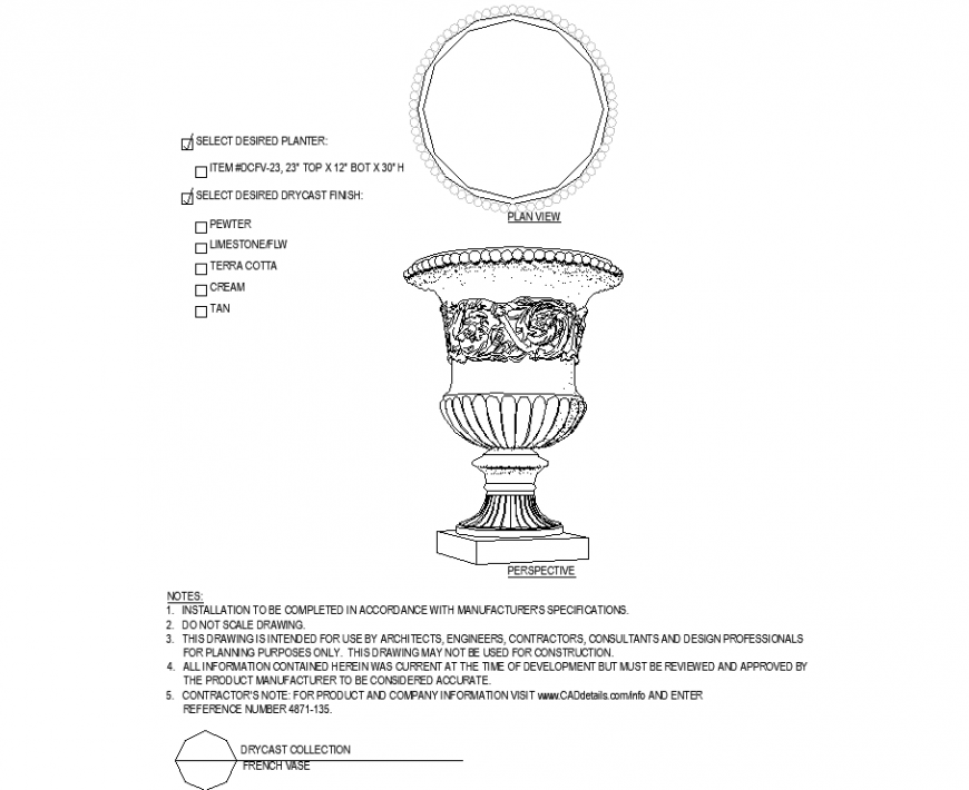 A designer stand pot plan with detail dwg file.