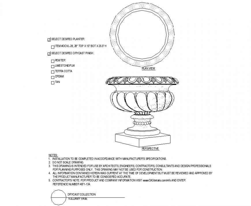 A designer stands pot plan detail dwg file.