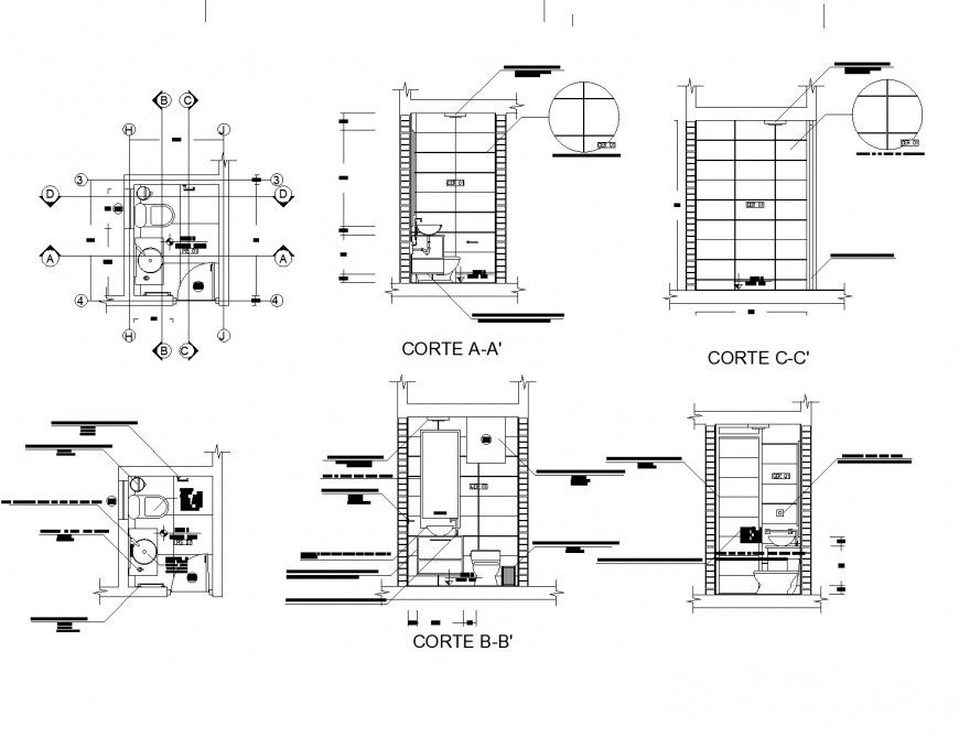 A detail in toilet plan and section dwg file