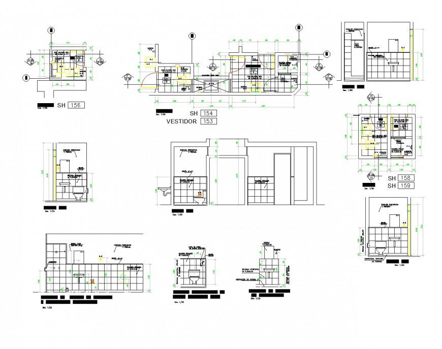 A Detail of plan and section toilet autocad file