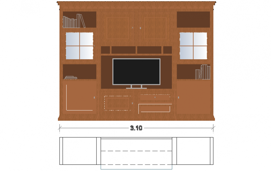 A Detail of T.V unit furniture plan and elevation layout file