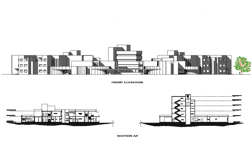 A Elevation and section hospital plan layout file