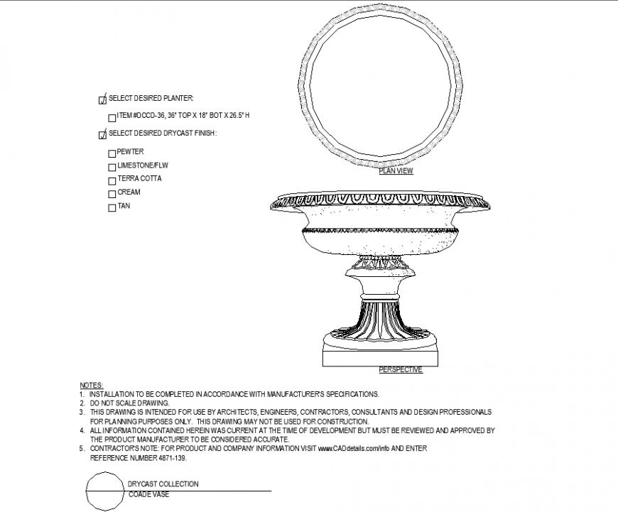 A fountain shape pot plan detail dwg file.
