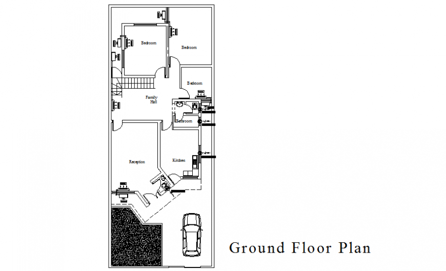 A Ground floor house plan detail dwg file
