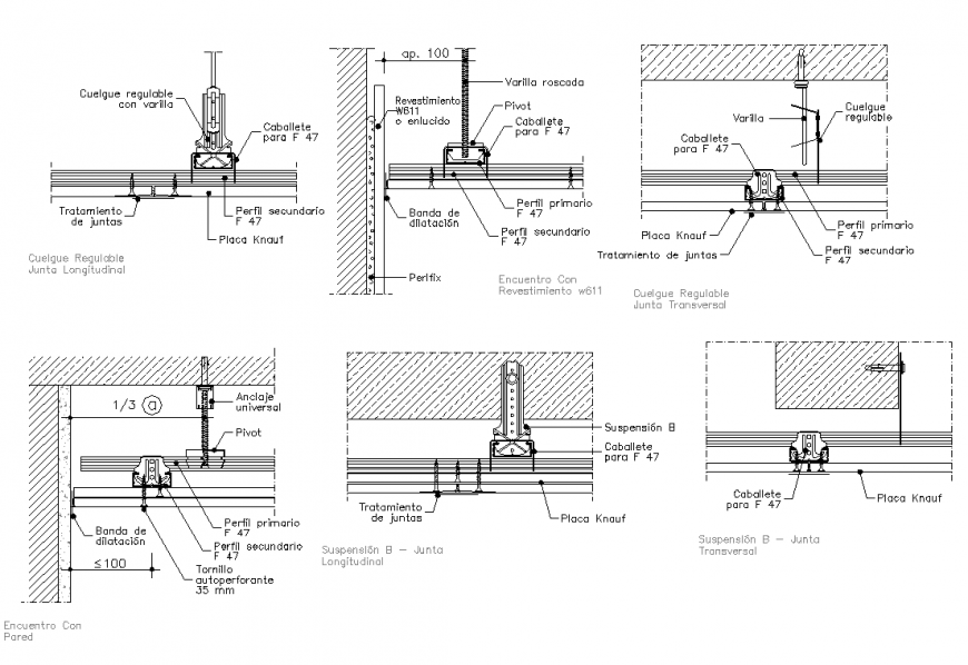 A Hanging adjustable longitudinal joint section autocad file