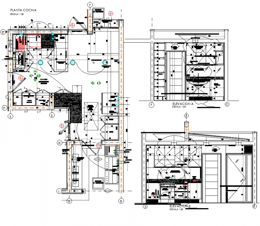 A Kitchen plan and elevation autocad file