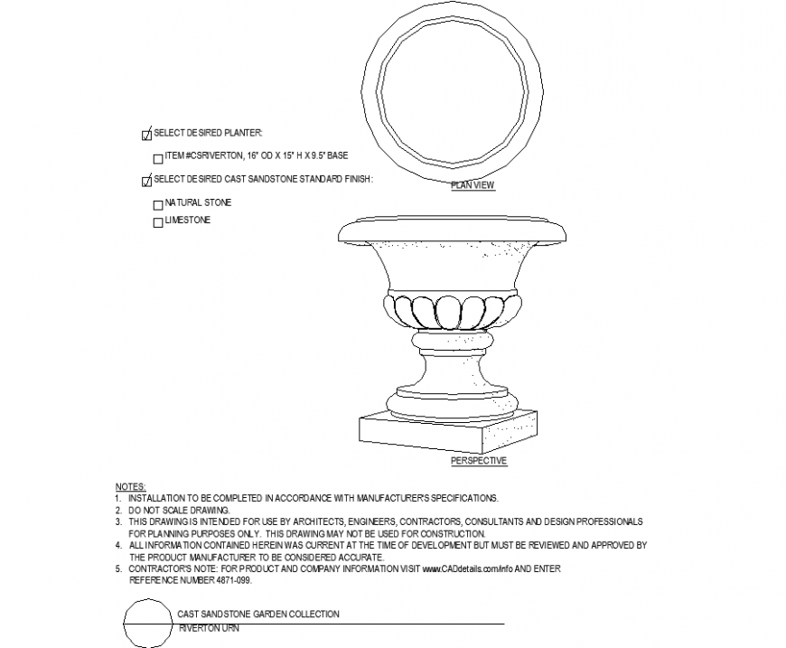A long designed pot with stand plan detail dwg file.