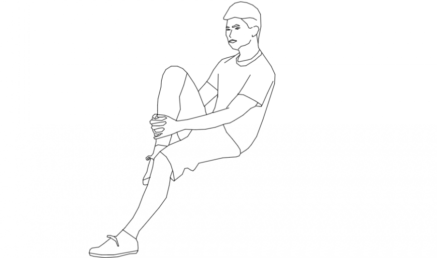 A man sitting while thinking 2d dwg file