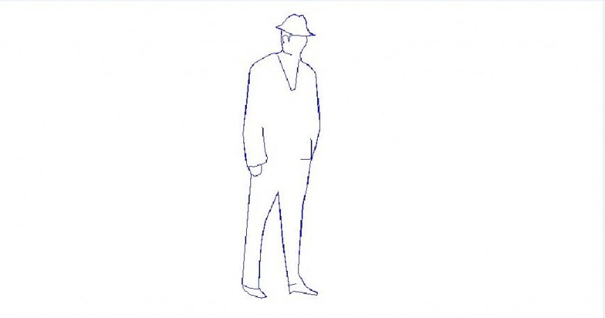 A man with hat 2d elevation block cad drawing details dwg file