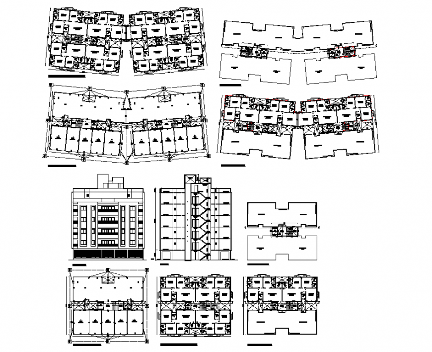 A Plan, elevation and section commercial building plan layout file