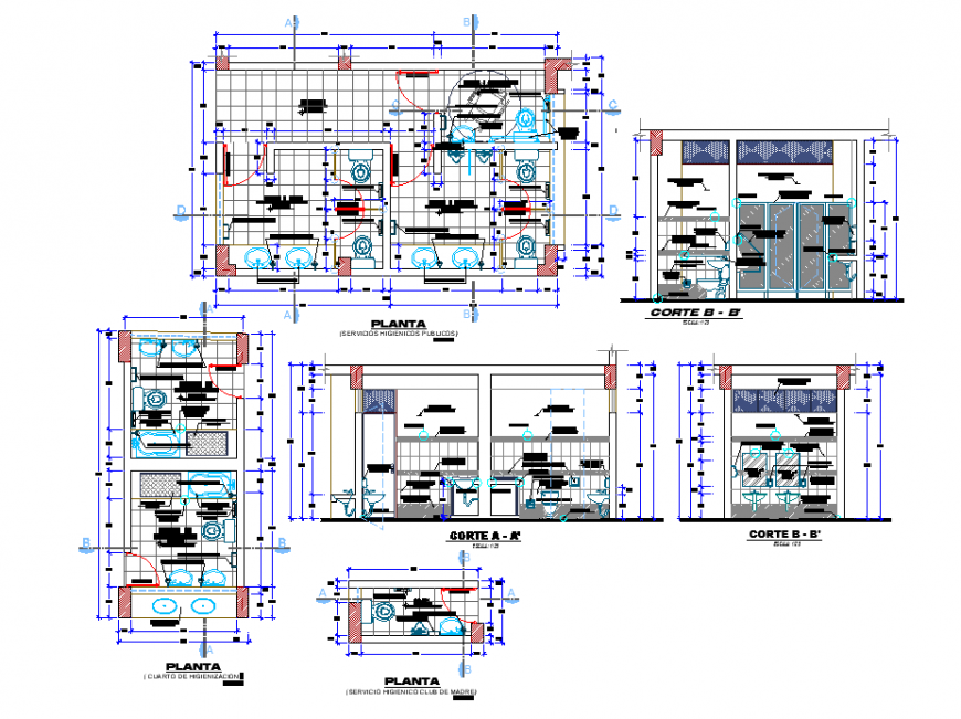 A plan and section bathroom detail dwg file