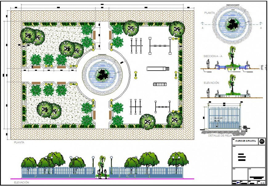 A Play ground plan, elevation and section detail dwg file