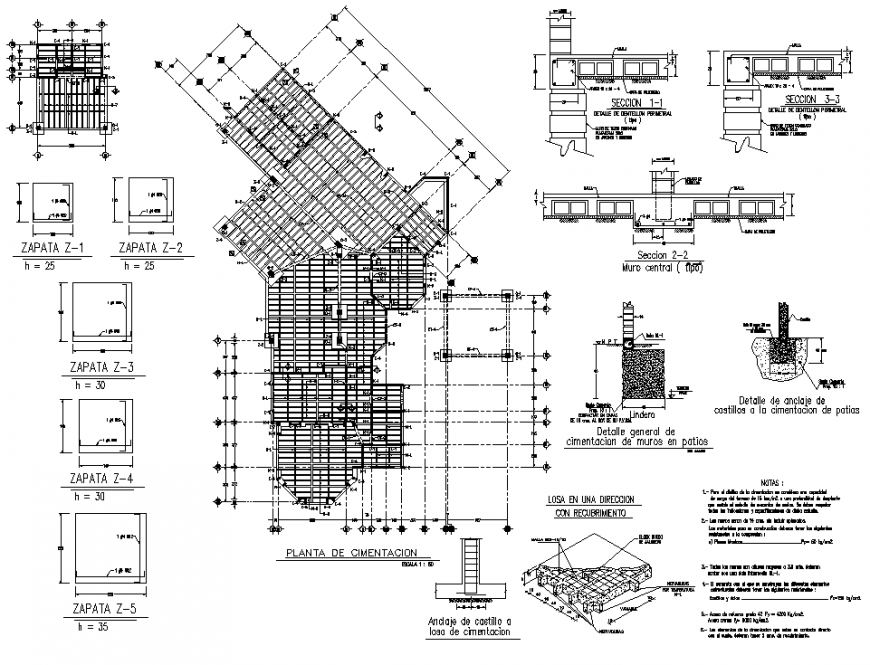 A Structural foundation plan and section detail dwg file